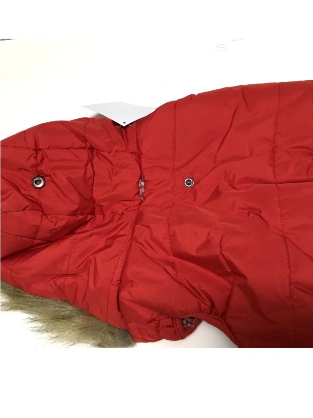 Frisco L Dog Winter Coat Red Parka Faux Fur Trim Hood Faux Sherpa Lined Jacket